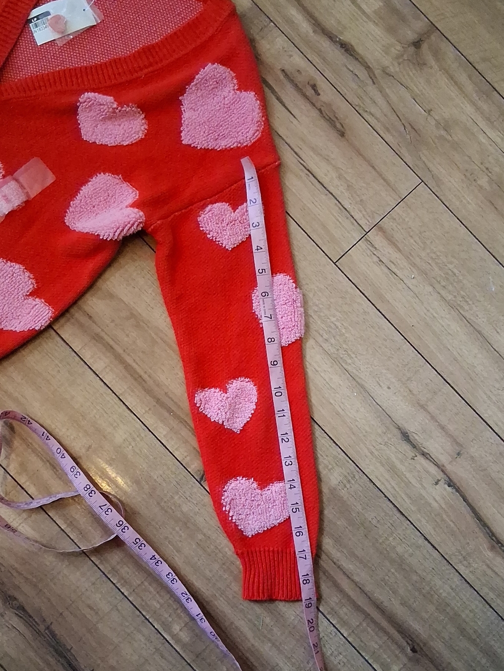 New Women's Heart Print V-neck Red And Pink Oversize Knit Glam Cardigan XXS - Picture 15 of 17